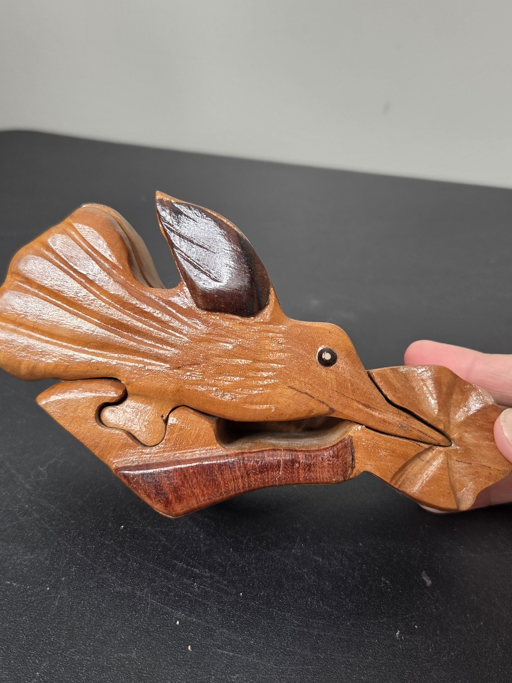 Handcrafted Hummingbird Wooden Intarsia Secret Puzzle Box - Brown